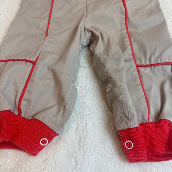 Vintage Coveralls Overalls Baby Toddler Boy 12 Months Tan Red Baseball CUTE - Picture 4 of 6